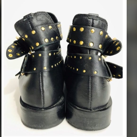 TOPSHOP Ark Booties Black Leather Studs Buckles 7 - Picture 5 of 6